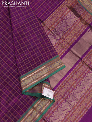 Purple & Green Kanchipuram Silk Cotton - Checks