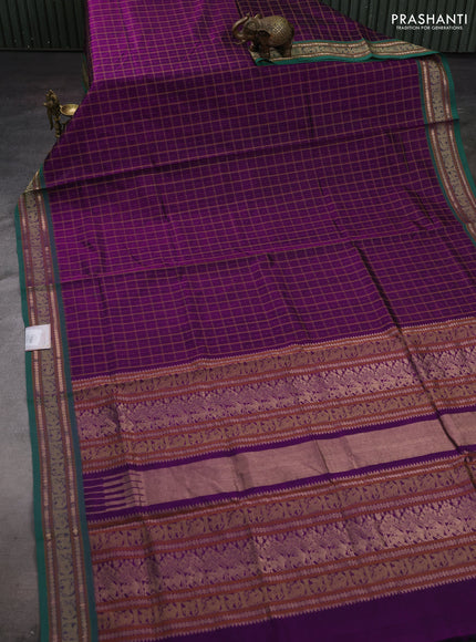 Purple & Green Kanchipuram Silk Cotton - Checks