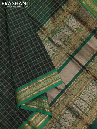 Bottle Green & Green Kanchipuram Silk Cotton - Checks