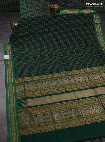 Bottle Green & Green Kanchipuram Silk Cotton - Checks