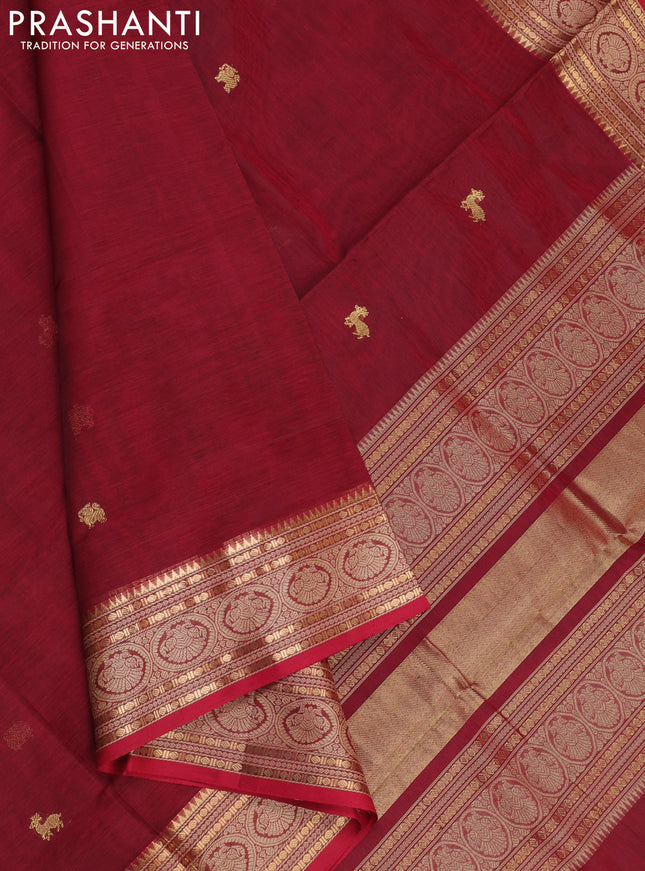 Maroon Kanchipuram Silk Cotton - Buttas