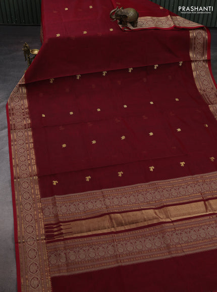 Maroon Kanchipuram Silk Cotton - Buttas