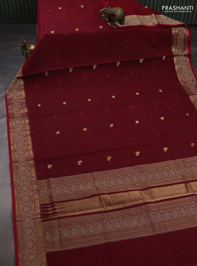 Maroon Kanchipuram Silk Cotton - Buttas