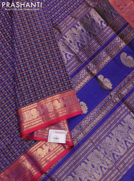 Blue & Pink Kanchipuram Silk Cotton - Checks