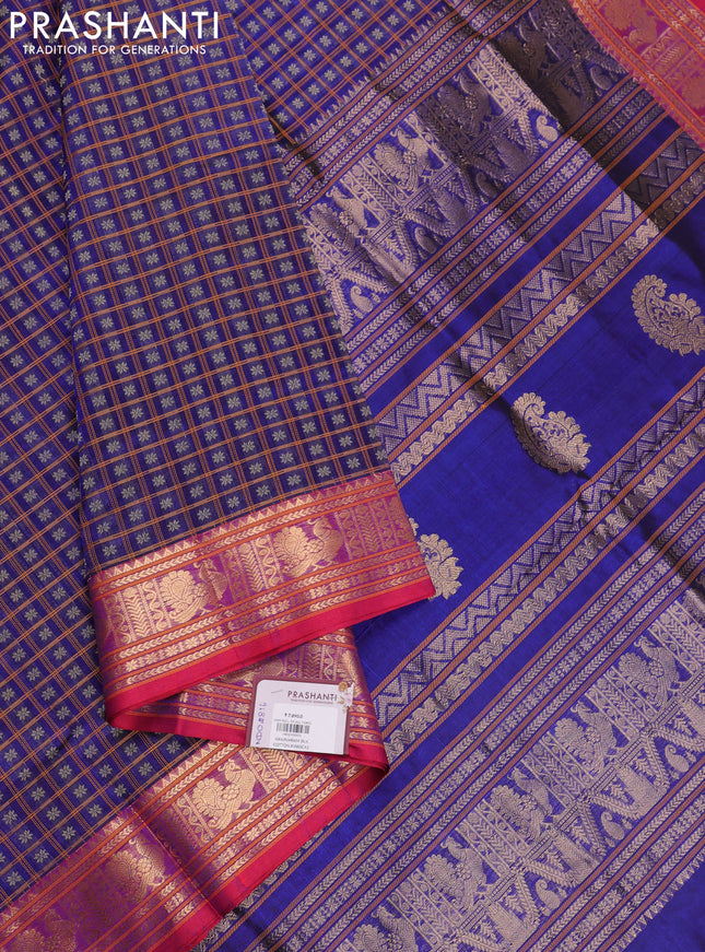 Blue & Pink Kanchipuram Silk Cotton - Checks
