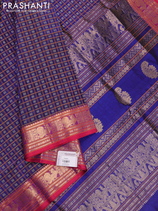 Blue & Pink Kanchipuram Silk Cotton - Checks