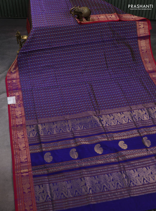 Blue & Pink Kanchipuram Silk Cotton - Checks