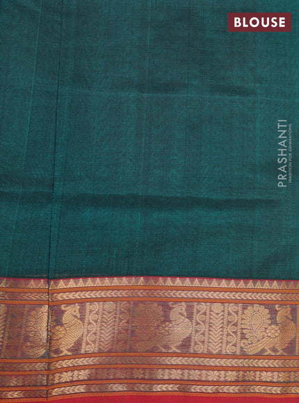 Peacock Green & Red Kanchipuram Silk Cotton - Checks