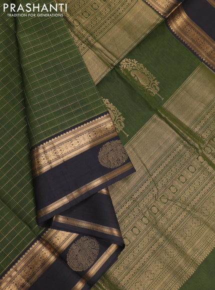 Sap Green & Black Kanchipuram Silk Cotton - Checks