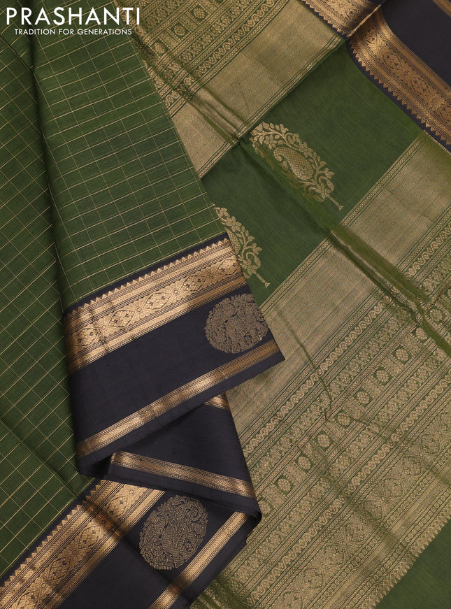 Sap Green & Black Kanchipuram Silk Cotton - Checks