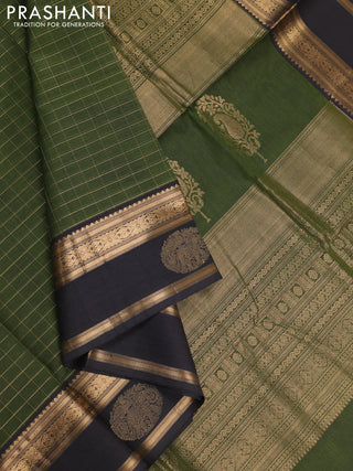 Sap Green & Black Kanchipuram Silk Cotton - Checks