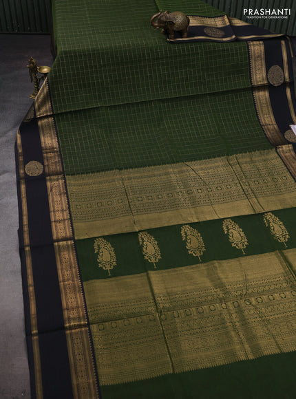Sap Green & Black Kanchipuram Silk Cotton - Checks