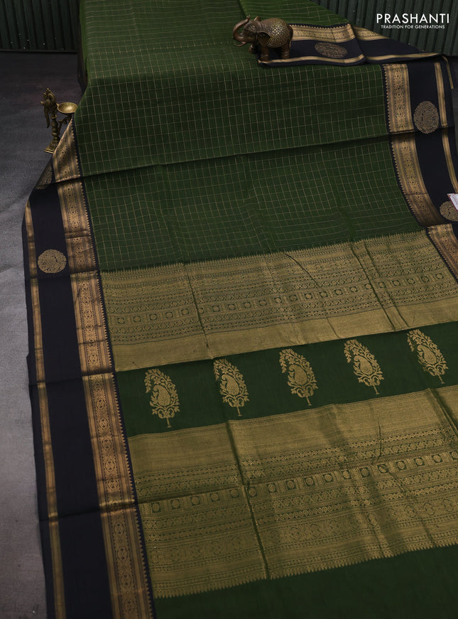 Sap Green & Black Kanchipuram Silk Cotton - Checks