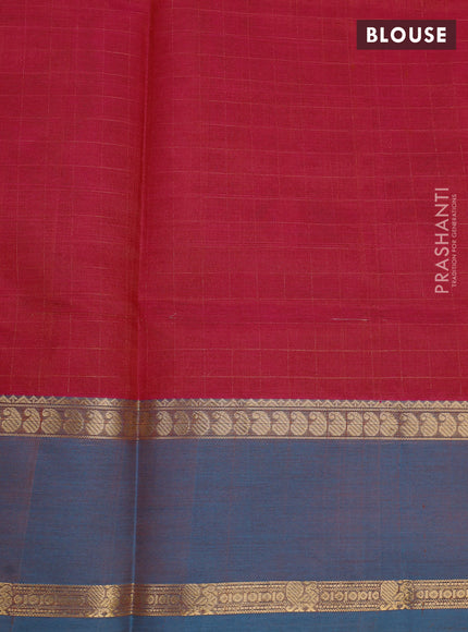 Pink & Peacock Blue Kanchipuram Silk Cotton - Checks