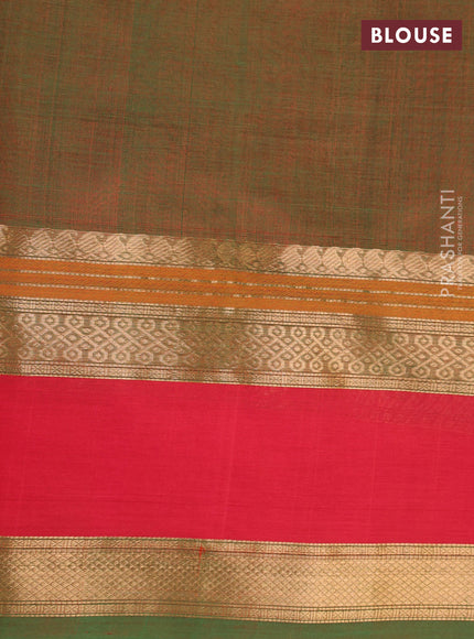 Green & Red Kanchipuram Silk Cotton - Checks
