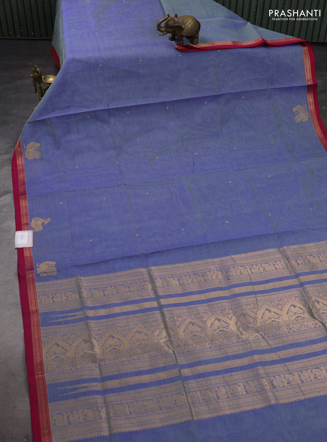 Blue & Pink Kanchipuram Silk Cotton - Buttas