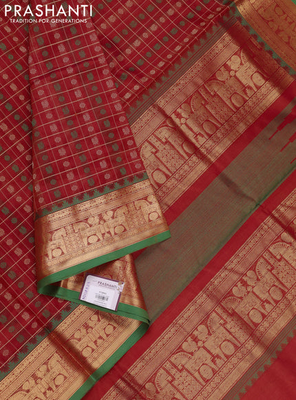 Red & Green Kanchipuram Silk Cotton - Checks