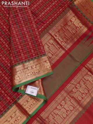 Red & Green Kanchipuram Silk Cotton - Checks