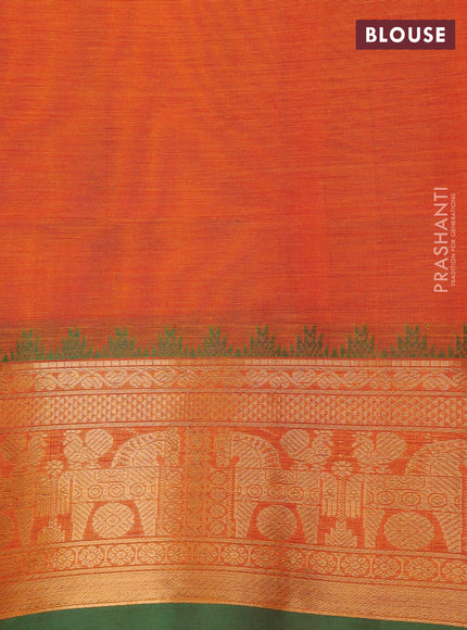 Orange & Green Kanchipuram Silk Cotton - Checks