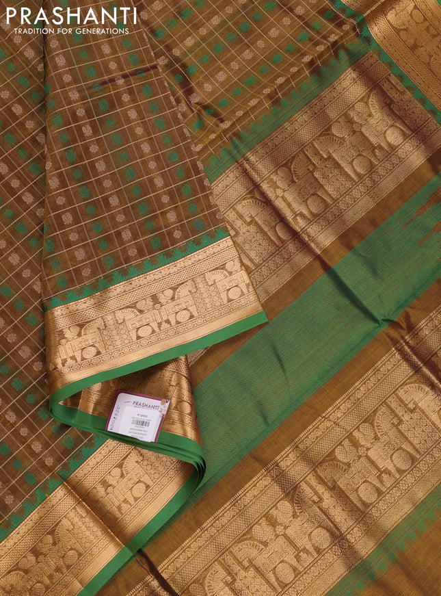 Mehendi Green & Green Kanchipuram Silk Cotton - Checks