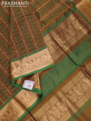 Mehendi Green & Green Kanchipuram Silk Cotton - Checks