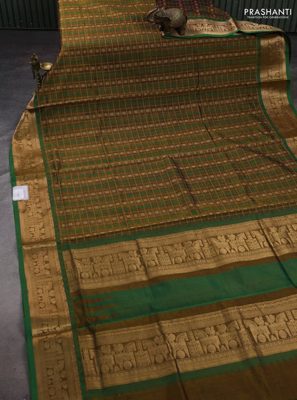 Mehendi Green & Green Kanchipuram Silk Cotton - Checks