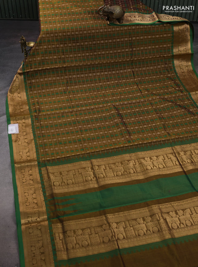 Mehendi Green & Green Kanchipuram Silk Cotton - Checks
