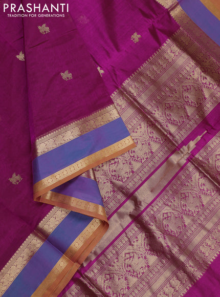 Pink & Peacock Blue Kanchipuram Silk Cotton - Buttas