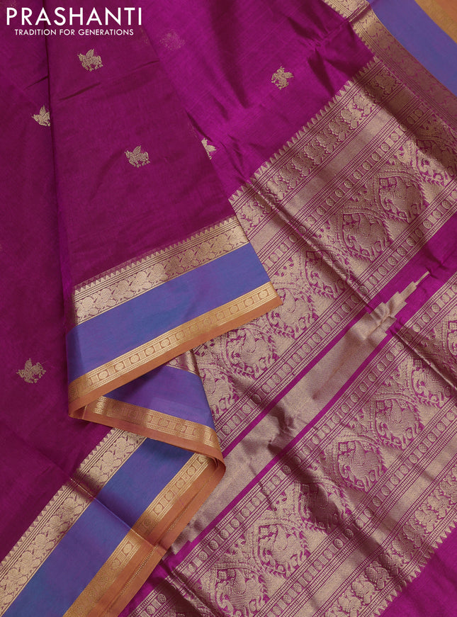 Pink & Peacock Blue Kanchipuram Silk Cotton - Buttas