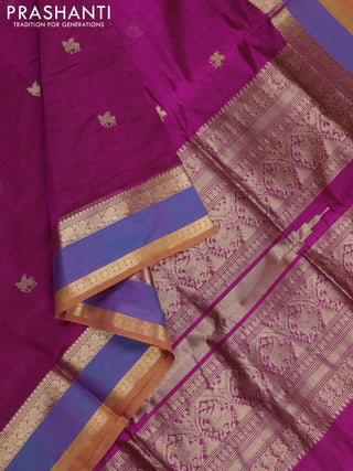 Pink & Peacock Blue Kanchipuram Silk Cotton - Buttas