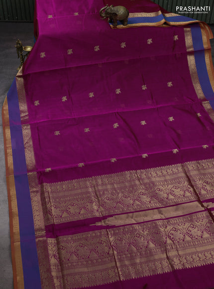 Pink & Peacock Blue Kanchipuram Silk Cotton - Buttas