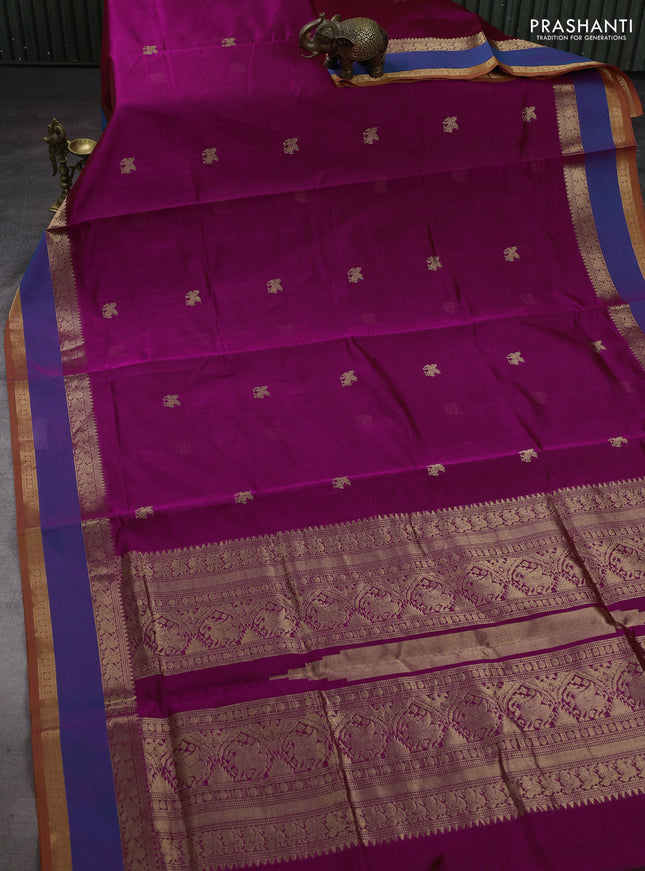 Pink & Peacock Blue Kanchipuram Silk Cotton - Buttas