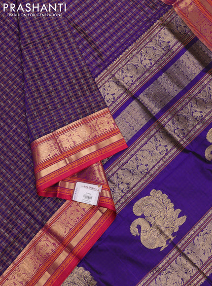 Violet & Pink Kanchipuram Silk Cotton - Checks