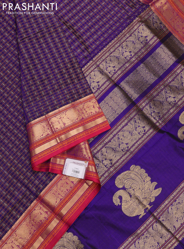 Violet & Pink Kanchipuram Silk Cotton - Checks