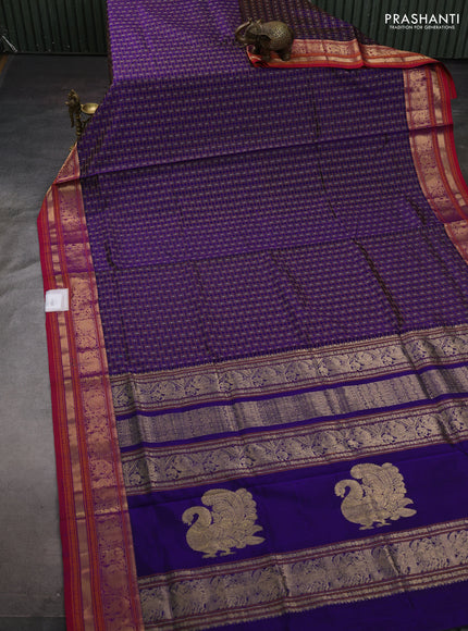 Violet & Pink Kanchipuram Silk Cotton - Checks