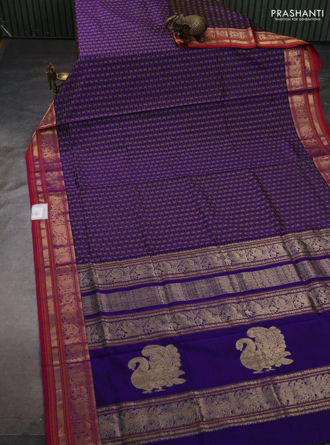 Violet & Pink Kanchipuram Silk Cotton - Checks