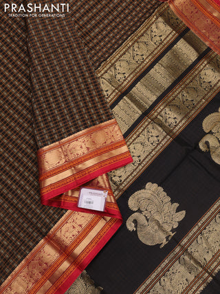 Black & Red Kanchipuram Silk Cotton - Checks