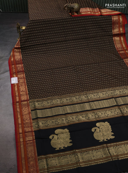 Black & Red Kanchipuram Silk Cotton - Checks