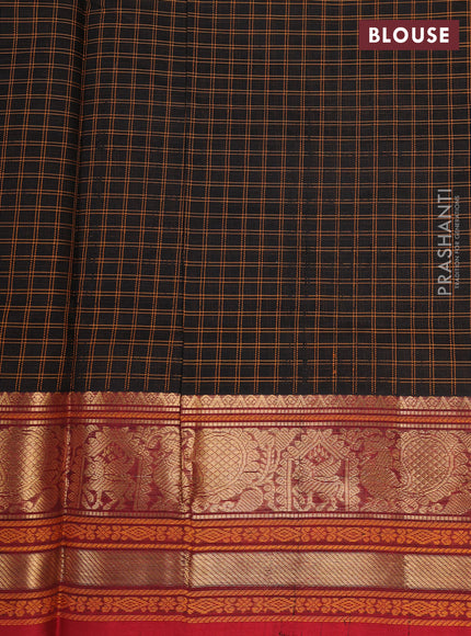 Black & Red Kanchipuram Silk Cotton - Checks