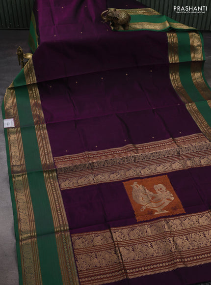 Purple & Green Kanchipuram Silk Cotton - Buttas