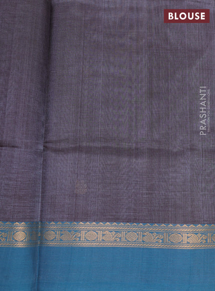 Grey & Peacock Blue Kanchipuram Silk Cotton - Buttas