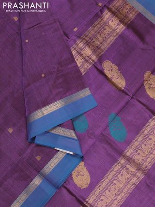 Purple & Peacock Blue Kanchipuram Silk Cotton - Buttas