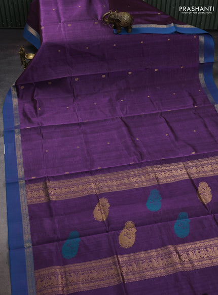 Purple & Peacock Blue Kanchipuram Silk Cotton - Buttas