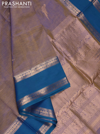 Purple & Peacock Blue Kanchipuram Silk Cotton - Buttas