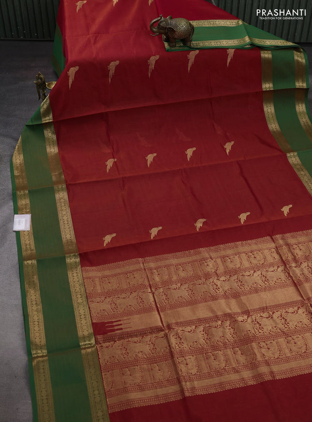 Red & Green Kanchipuram Silk Cotton - Buttas