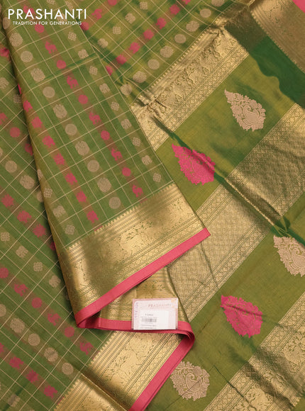 Green & Pink Kanchipuram Silk Cotton - Checks