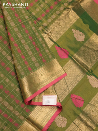 Green & Pink Kanchipuram Silk Cotton - Checks