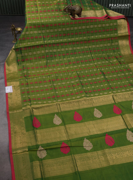 Green & Pink Kanchipuram Silk Cotton - Checks