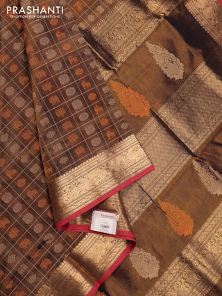 Brown & Red Kanchipuram Silk Cotton - Checks