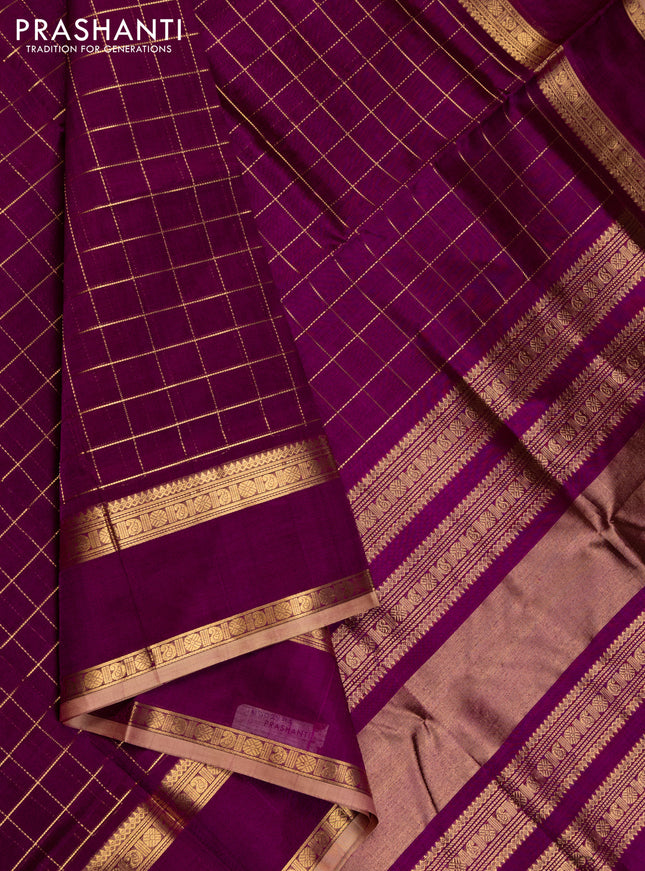 Purple Kanchipuram Silk Cotton - Checks